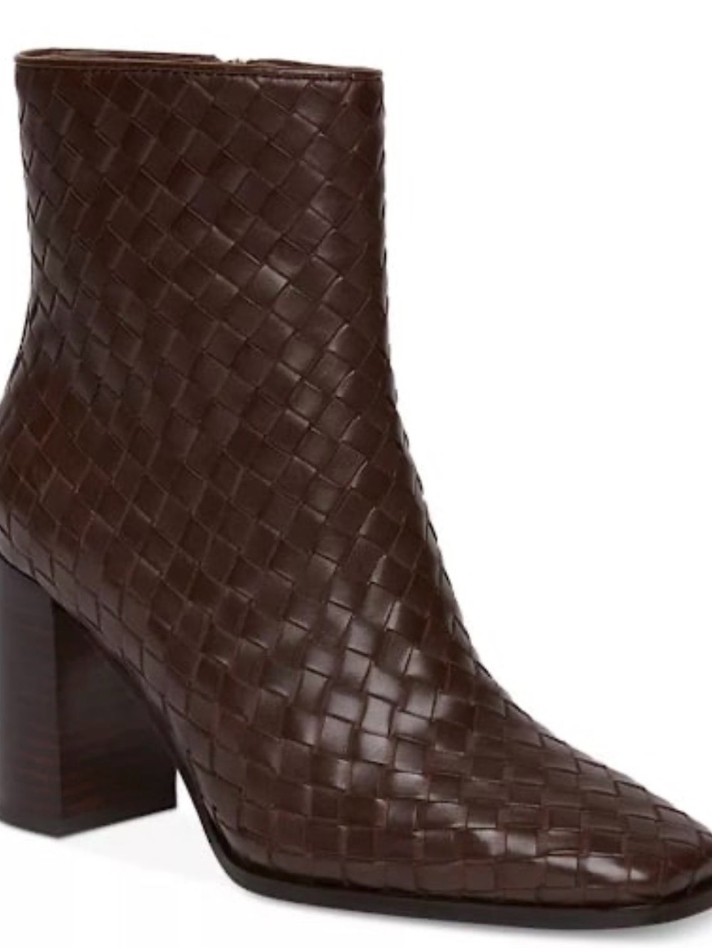 Brielle Woven Ankle Boots Wine Burgundy Square Toe Block Heel Womens 9.5 NEW